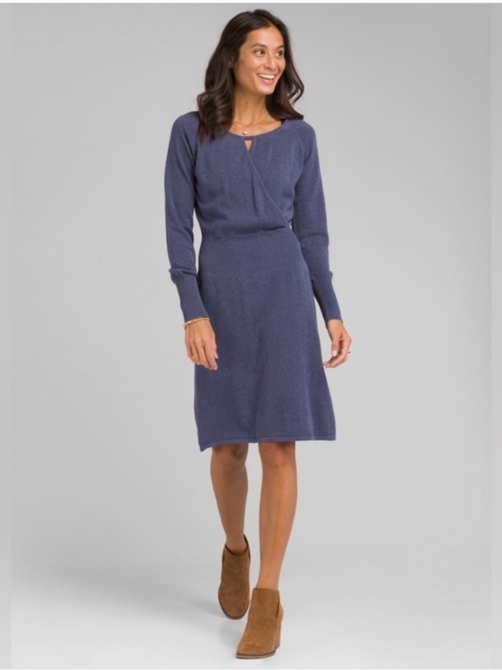 Prana Sonatina Dress Lightweight Knit Sweater Women XS Midnight Dew Heather